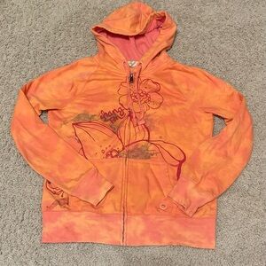 Hang Ten Orange Floral Zip-Up Hoodie